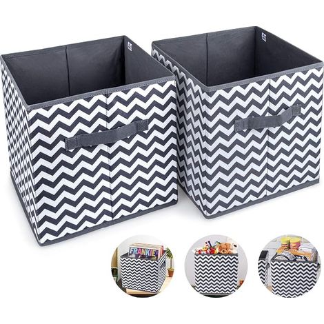 Lot de 2 cubes de rangement pliables, boîtes de rangement 28x27x27cm, boîtes non tissées avec poignées, panier de rangement, boîte de rangement avec fermeture (1/5)