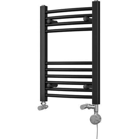 Zennor - Black Dual Fuel Towel Rail H600mm x W400mm Thermostatic - Curved (1/3)