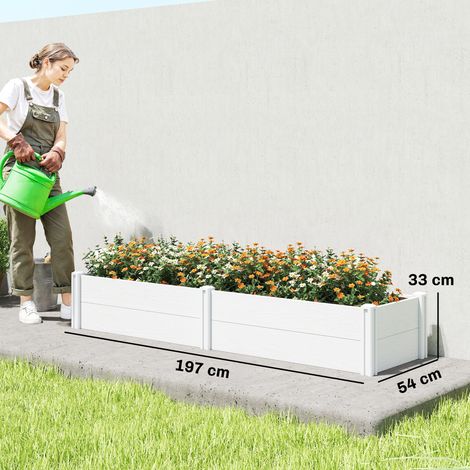 Potager surélevé en plastique, à monter soi-même, châssis froid, 197 x 54 x 33 cm, blanc (1/5)