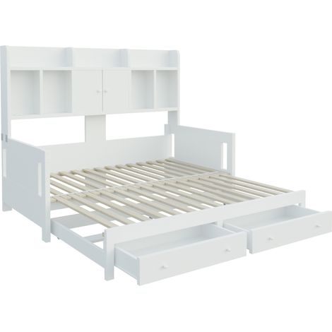 Canapé-lit extensible avec rangements et LED, blanc, 90 x 190 cm, MODENUIT (1/5)