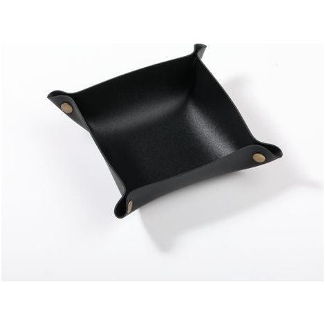 Two PU leather tray storage boxes - practical, lightweight, and waterproof computer desk storage boxes can store wallets, watches, keys, coins, mobile phones, and office supplies - black. (1/4)