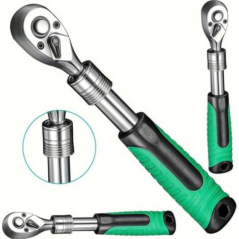 Jeu de clés à cliquet avec entraînement 1/4 pouce, poignée extensible, clé à 72 dents, fonction de dégagement rapide et réversible. (1/5)