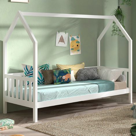 Maison-lit Home - 90x200cm - avec barrière - bois de pin blanc