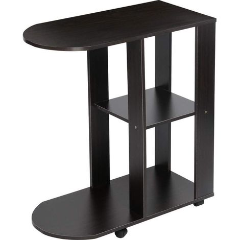 C-Shaped Mobile End Table for Living Room, Side Table with Shelves Storage, Small Narrow Side Table with Wheels (Black)