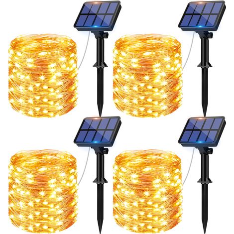 Deco noel exterieur,Lot de 4 Guirlande Solaire Exterieur, 12m 120 LED Guirlande Lumineuse Exterieure Solaire Étanche 8 Modes Décoration Lumière pour Jardin Terrasse Cour Maison Noël Mariage Fête Blanc (1/5)