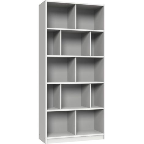 Etagère, bibliothèque enfant coloris Blanc, rechampis teinte béton gris clair - longueur 90 x hauteur 197 x profondeur 38 cm -PEGANE-