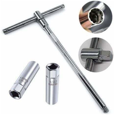 Douille à bougie mince de 3/8 pouce. Extracteur 12 pans (14 mm et 16 mm) + rallonge pour douille à bougie de 3/8 pouce avec couple réglable. Clé en T (25 cm). (1/5)