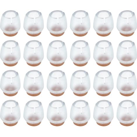 Lot de 24 Protège-pieds de Chaise en PVC, Patins de Meuble Antidérapants avec Silicone et Feutre, Convient aux Pieds Ronde Ø 1,2-1,6 cm, Anti-Rayures et Anti-Bruit, Transparent (1/4)