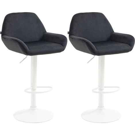 Ensemble de 2 tabourets de bar Braga en velours noir, métal blanc opaque (1/5)