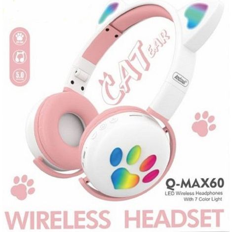 Trade Shop - Q-MAX60 KABELLOSER KATZENOHREN-LED-KOPFHÖRER MIT 7 LICHTFARBEN UND BLUETOOTH - (1/5)