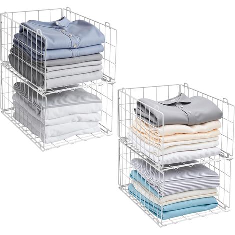 Lot de 4 paniers de rangement empilables en fil métallique pour vêtements Blanc (1/5)