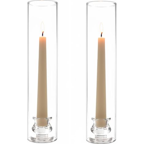 2 Stück Glaszylinder für Kerzen Kerzenständer, Kerzenhalter Stabkerzen, Stabkerzenhalter Glas mit Winddicht Glas Hülse für Außen Party Hochzeit Weihnachten Wohnkultur