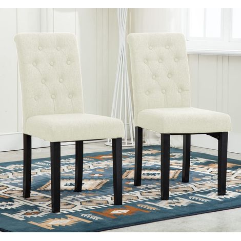 2 x Linded Fabric Dining Chairs, Solid Wooden Legs home & restaurants BEIGE