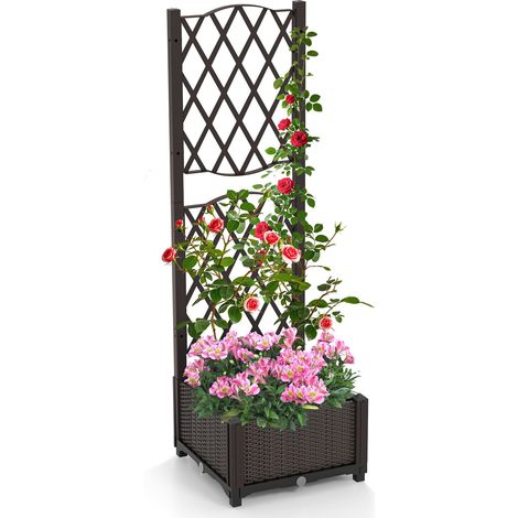 COSTWAY Raised Garden Bed Plastic Outdoor Planter w/Self-Watering System-Coffee (1/5)