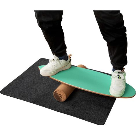 Planche d'équilibre 75 x 25,5 x 13 cm lot de 1 avec rouleau en liège et tapis antidérapant en bois vert (1/2)