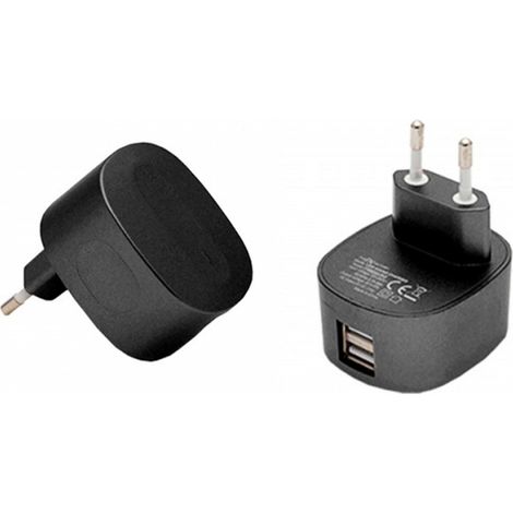 FX Dual USB Mains Charger EU Plug 2.4A Fast Charge Adapter Black Travel