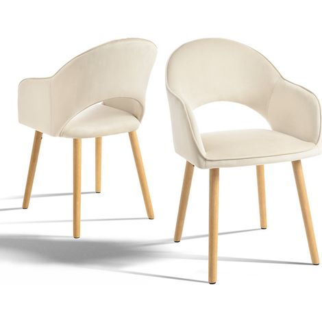 Modern dining chairs with crescent-shaped backrests and ergonomic armrests, combining style and comfort - Set of 2 - White