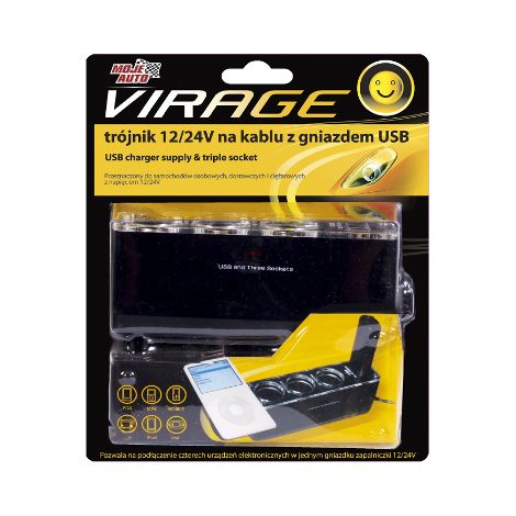 Cavo con adattatore a T 12/24V e presa USB - BIS 93-019