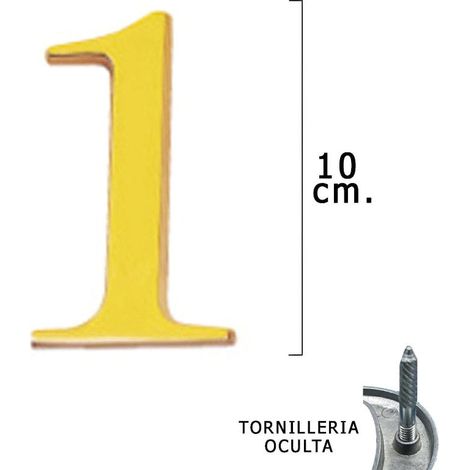 numero latón 1 10 cm. con tornilleria oculta (blister 1 pieza)