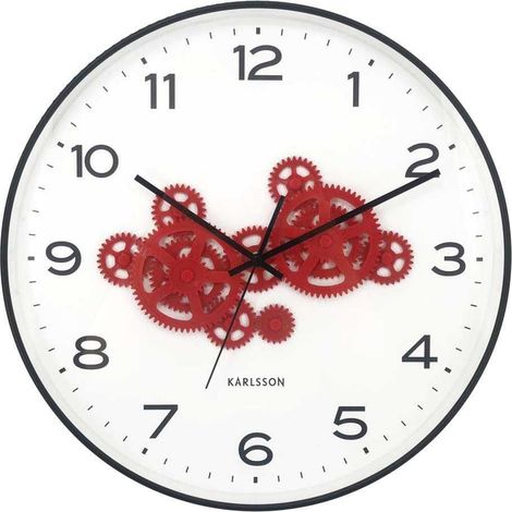 Horloge murale ronde Open Gear Noir et rouge (1/4)