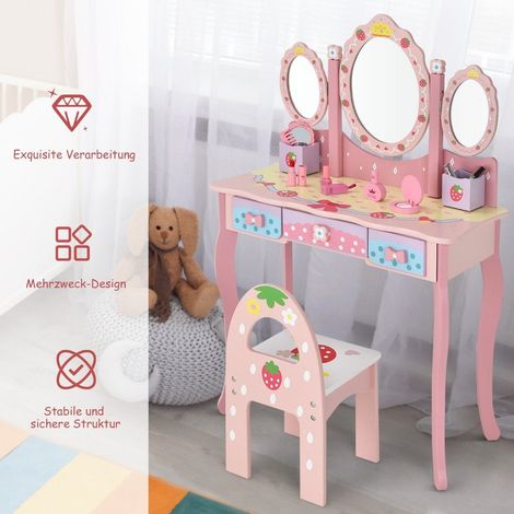 Tocador infantil set de peluqueria infantil con espejo 70x34x105 cm rosa