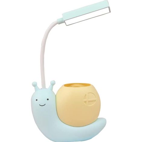 Lampe pour enfants avec porte-stylo, lampe de bureau LED pour enfants, lampe rechargeable USB en forme d'escargot avec protection des yeux et col flexible et réglable à 360°, bleue (1/5)