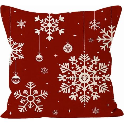Housse De Coussin 18x18 Pouf Canapé Lit Chambre Décoration Noël Hiver Flocon De Neige Velours Rouge (1/5)