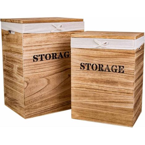 Cestos ropa de madera set 2 pzas 40x30x54-34x26x47 (1/5)