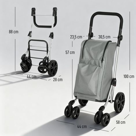Chariot de courses pliable, sac isotherme de 46 litres, poignée réglable, structure en aluminium, gris (1/5)