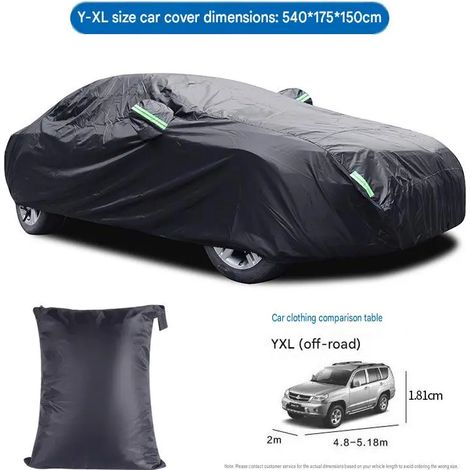 Housse de voiture, noire 190T, tissu argenté, protection contre la poussière, la pluie et le soleil, housse de protection pour voiture (taille YXL)