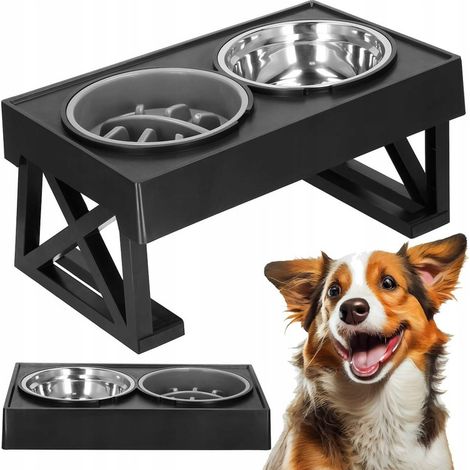 2 GAMELLES POUR CHIENS DOUBLES, SUPPORT POUR CHIENS LENTS RÉGLABLE EN HAUTEUR
