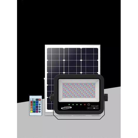 Faro Led Rgb Pannello Solare 30 W Telecomando Faretto Sensore Crepuscolare Ip65