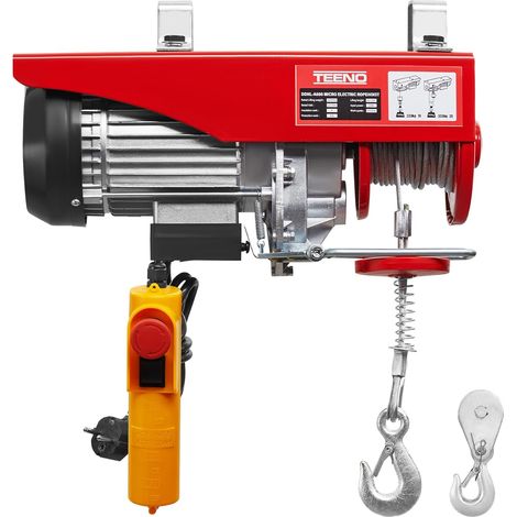 Palan électrique 1200W, Surcharge Ascenseur Treuil électrique 220V, Suspension Simple et Double300KG/600KG,6 m/min 12 m/min Rouge (300KG/600KG) (1/5)
