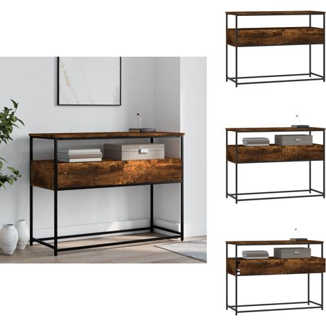 Table console chêne fumé 100x40x75 cm bois d'ingénierie - Table Basse - Table D'appoint - Meuble D'entrée - Table Console - Mobilier Industriel (1/5)