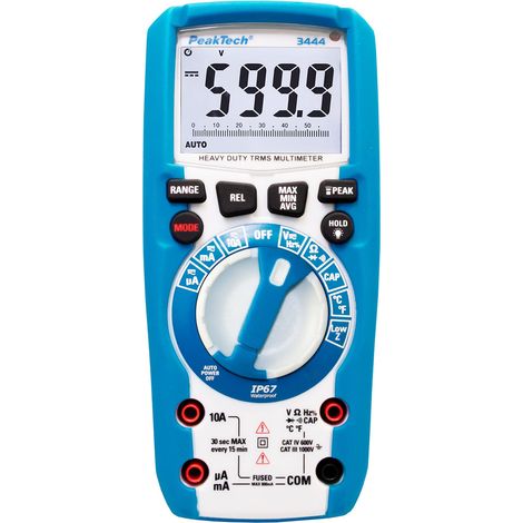 PeakTech 3444 – Multimetro digitale True RMS, Impermeabile (IP67), 6000 conteggi, Custodia estremamente robusta, Multimetro tascabile, Lampada a LED, Voltmetro, Tester di continuità - CAT III 1000V (1/5)