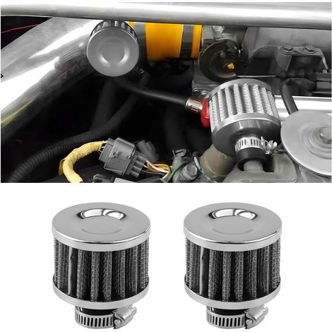 2 Pièces Mini Filtre À Air, Reniflard Admission D'air, Universel Reniflard Carter De Moteur, Filtre Air Froid Reniflard Carter Turbo Ventilateur, Accessoires Automobiles Universels(Argent) (1/5)