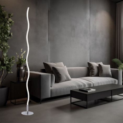Stehlampe LED Stehleuchte Wohnzimmerlampe Designleuchte Schlafzimmerlampe, Wellen Design, Stahl silber, 10W 750lm warmweiß, DxH 14x120 cm (1/5)