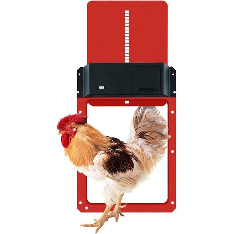 QAZQA Porte de Poulet Automatique, Ouvre-Porte de Pulailler avec Capteur de lumière, volet de poulet, batterie à piles, élevage sûr de poulets, rouge, 35 x 24 x 3,7 cm (1/5)
