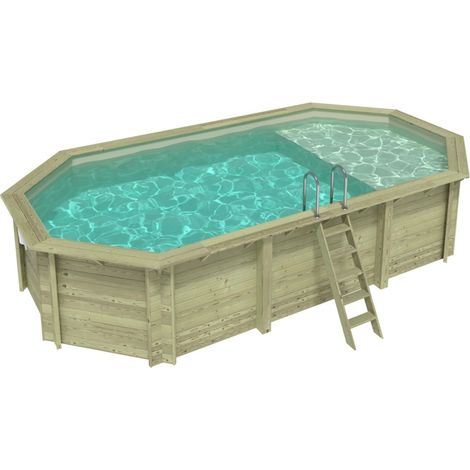 Piscina in legno NEMO 7.3 x 3.97 – H.1.45 m con spiaggia, sabbia, con supporti da cementare - BAS7305OSPI3+PLA305
