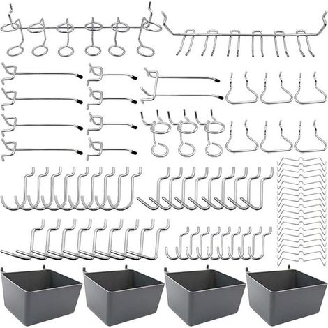 Porte-outils de Crochets pour Panneaux Perforés avec Bacs, Verrous à Chevilles, pour Organiser Divers Outils, 80 pièces (1/5)