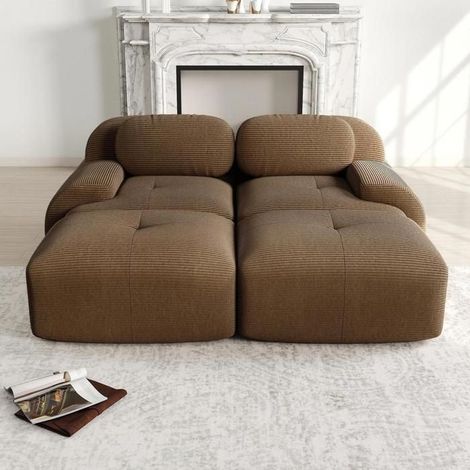 Canapé d'angle - KOMHTOM - Modulable avec méridienne - Velours côtelé marron - Base antidérapante - 208x178x75 cm (1/5)