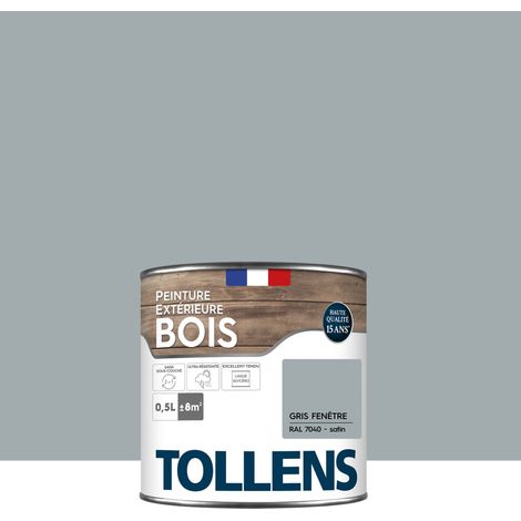 Tollens – Peinture bois extérieur satin gris fenêtre 0,5L – Ultra résistante pour boiseries extérieures – Rendement 8m² – Protection contre intempéries