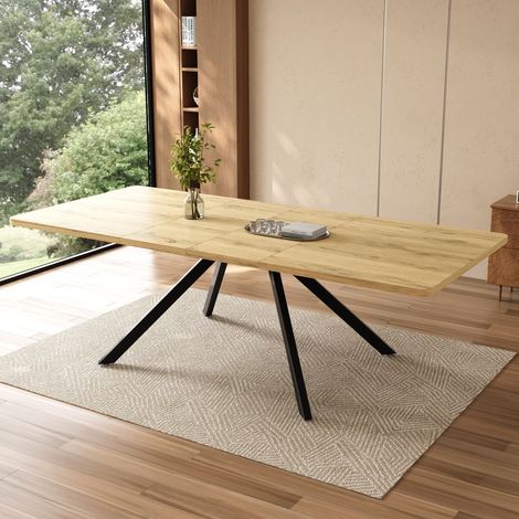 Table extensible 3 longueurs 160/200/240x90cm, piètement métal robuste, pour 6 à 10 personnes, chêne, mécanisme d'extension fluide et plateau résistant (1/5)