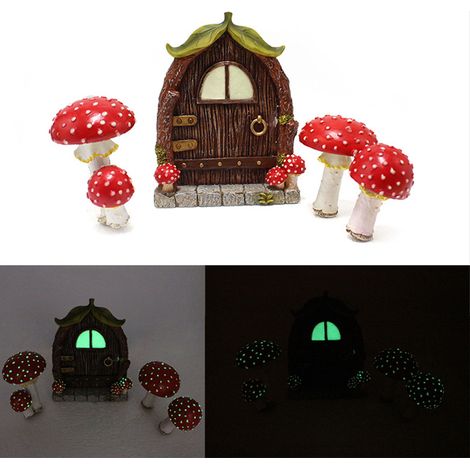 Feentür und Fenster für leuchtende Harzbaum-Pilz-Gartendekoration [3 leuchtende Pilze, 11,5 cm/4,5 Zoll]