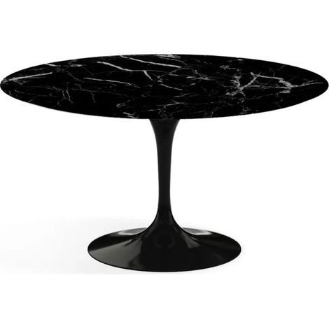 Table tulipe ronde 100 cm marbre noir pied noir mat (1/5)