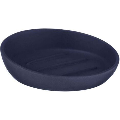 QORVA-Porte-savon Badi bleu, idéal pour le gel douche sans emballage ou du shampooing solide, en céramique de haute qualité, surface mate, coupelle à savon au design simple et discret, Ø 11,5 x 3 cm (1/2)