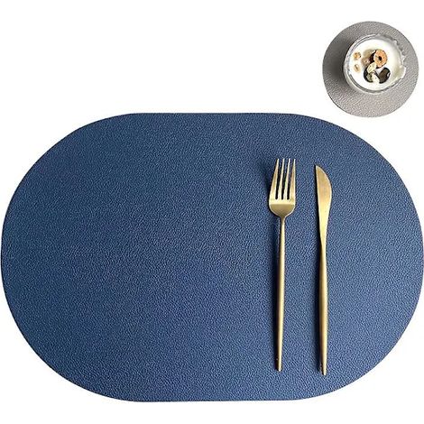 Ensemble de 4 sets de table ovales bleus mesurant 43,5 x 30 cm en cuir synthétique. (1/4)