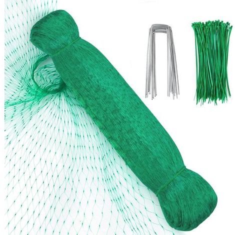 x 10 m Vogelschutznetz, Gartenschutznetze mit 30 Kabelbindern und 10 Gartenpfählen, Schutznetz für Vögel (1/5)