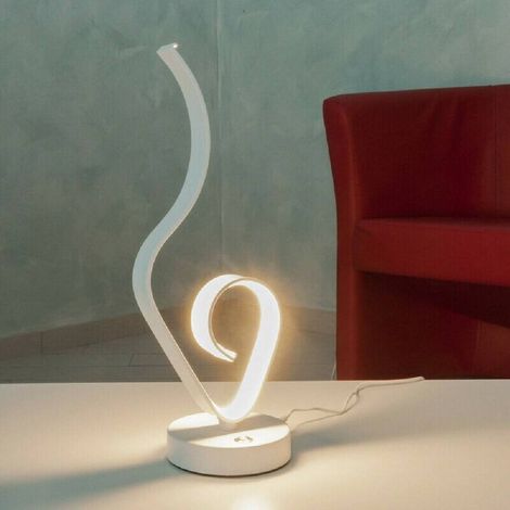 TrAdE Shop Traesio - Lume Da Comodino Ad Onda Design Moderno 10 W Lampada Tavolo Abatjour 39x15 Luce - -Bianco Freddo - (1/2)