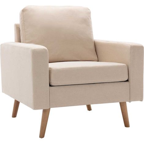 Vidaxl – Fauteuil relax crème en tissu polyester – Rembourrage épais pour confort optimal – Cadre en bois massif – Dimensions 77x71x80cm